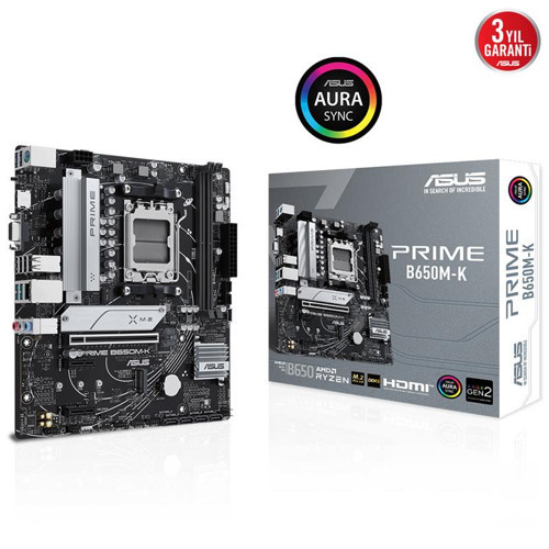 PRIME B650M-K DDR5 6400MHZ 1XVGA 1XHDMI 2XM.2 USB 3.2 MATX AM5 (AMD AM5 9000/8000/7000 SERİLERİ İLE UYUMLU)
