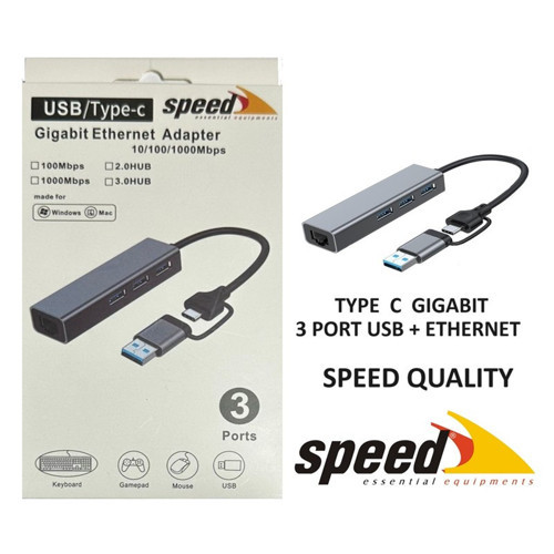 SP-UET01 USB3.0/TYPE-C 3 PORT USB 3.0 ÇOKLAYICI GIGABIT ETHERNET DÖNÜŞTÜRÜCÜ
