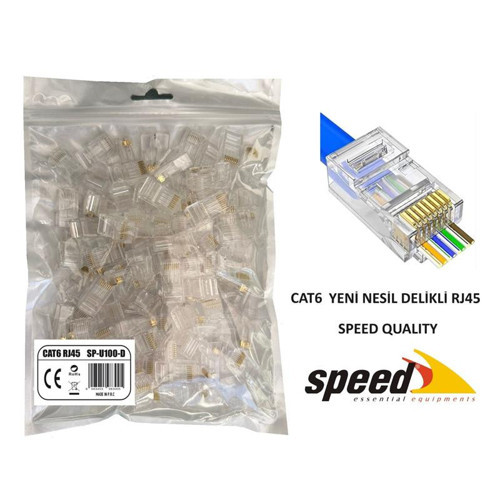 SP-U100-D CAT6 YENİ NESİL DELİKLİ EZRJ45 KONNEKTÖR 100 ADET