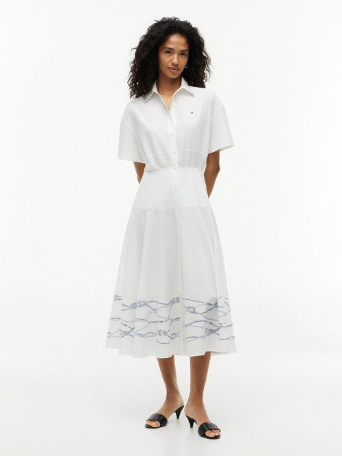 POPLIN FLRE SS MIDI SHRT DRS