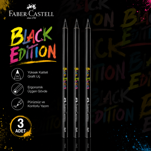 Faber-Castell Black Edition Kurşun kalem 3 Adet Yuvarlak Gövde 2B