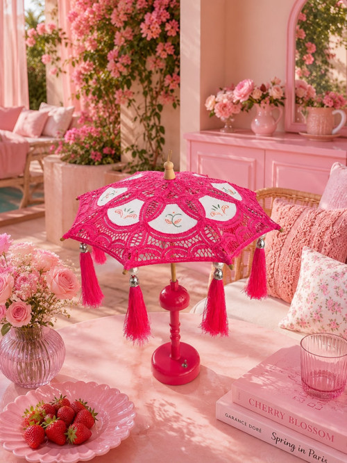 Vintage Pink Bohem Dekoratif Şemsiye Lambası
