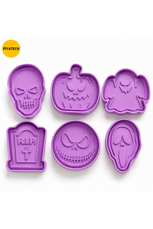 6'lı Cadılar Bayramı Halloween Temalı Kurabiye Ve Şeker Hamuru Kalıbı Seti - 3D Baskılı Şekillendirici