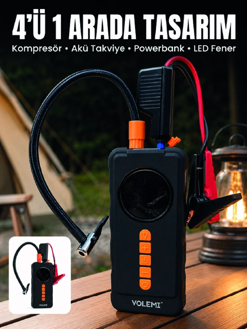zeyta12 4'ü 1 Arada Akü Takviye Cihazı Dijital Lastik Şişirme Kompresörü 10000mah Powerbank V