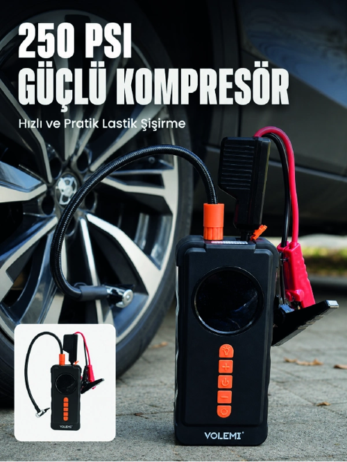 zeyta12 Dijital Araç Kompresörü 4 Fonksiyonlu Akü Takviye Lastik Şişirme Powerbank Ve Led El F