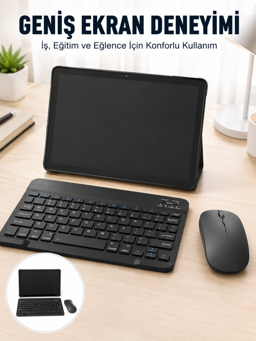 Android İşletim Sistemli SIM Kart Girişli Tablet Bluetooth Klavye Mouse Seti Mobil İnternet Dest (Apple Türkiye Garantili)