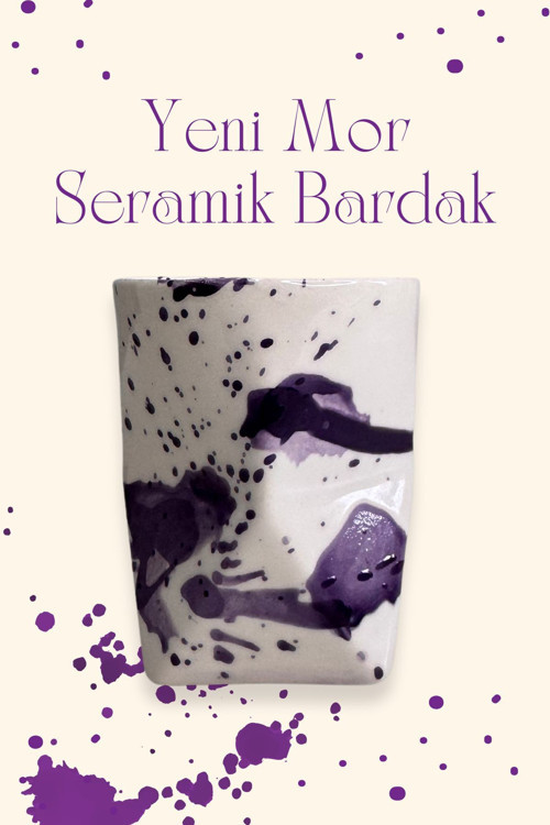 Özel Tasarım Mor Desenli El Yapımı Seramik Bardak