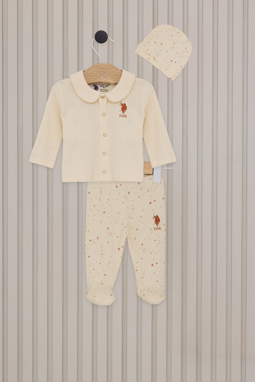 US POLO KIZ BEBEK PATİKLİ 3LU TAKIM - KREM