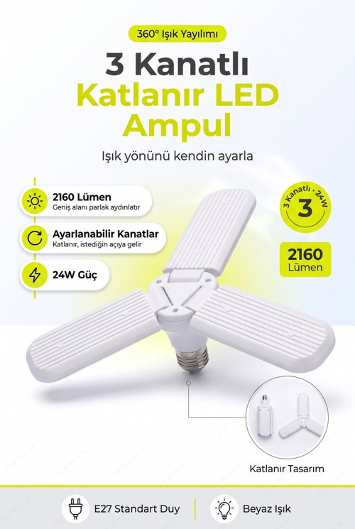Katlanabilir Led Tavan Ampulü E27 Duy