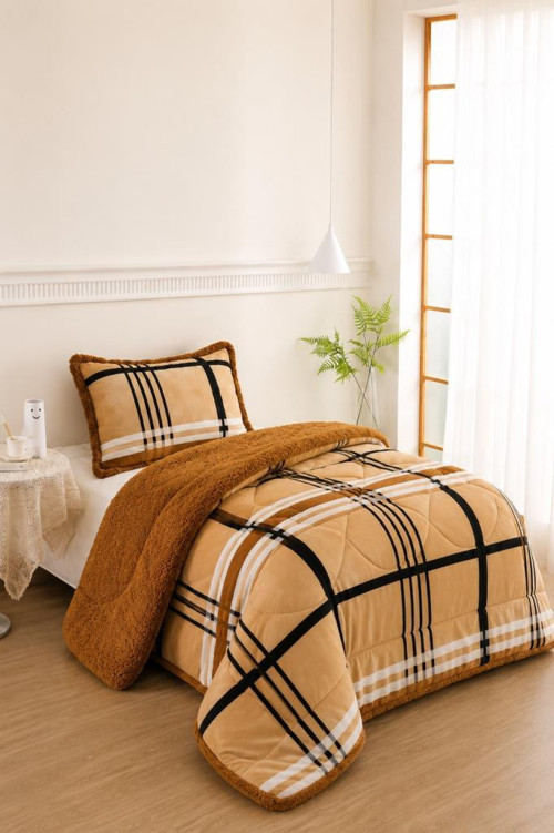 Valerya Desenli Peluş Tek Kişilik Comforter Set