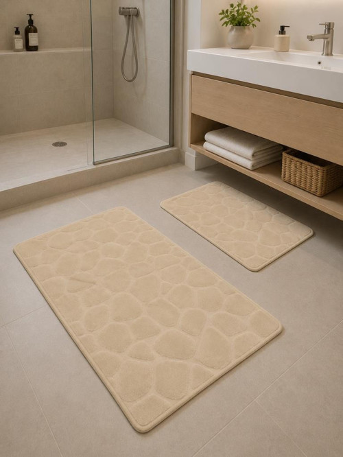 Taş Puffy Pamuklu 2li Banyo Paspası Bej