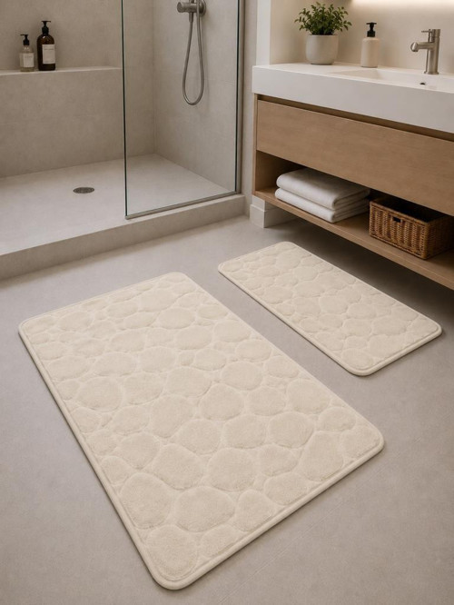 Taş Puffy Pamuklu 2li Banyo Paspası Krem