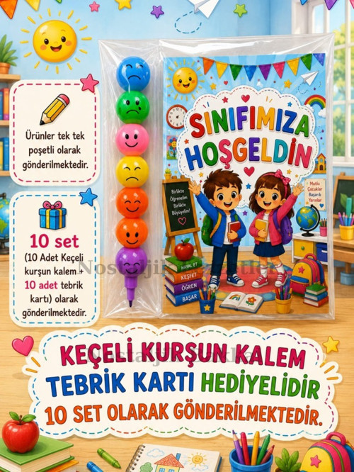Okula Yeni Başlayan Öğrencilere Sınıfımıza Hoşgeldin Yazılı 10 Adet Hediye Seti 1. Sınıf- Sene Başı Hatırası Keçeli Kale