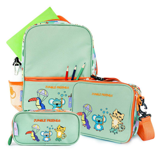 Çocuk Sırt Çantası, Kalem Kutusu, Beslenme Çantası 3'lü Set Jungle Friends