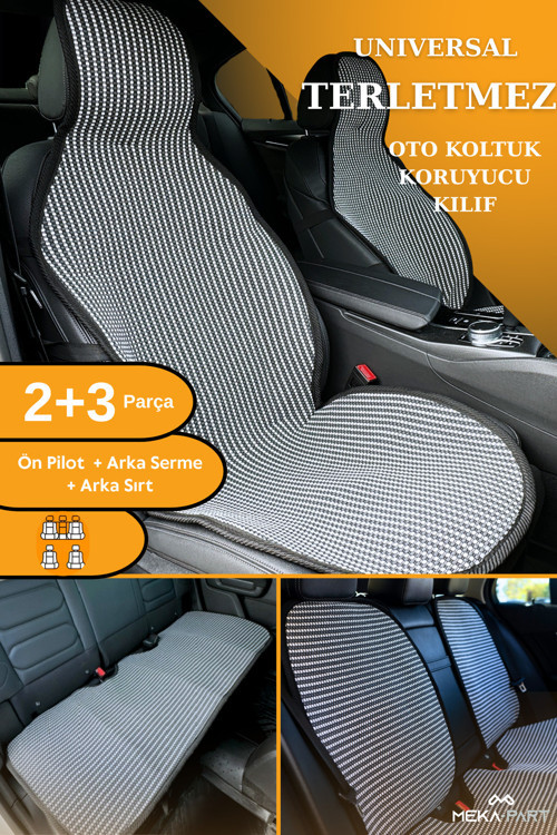 Terletmez Oto Koltuk Koruyucu Kılıf %100 Pamuk 5 Li Tam Set Füme Beyaz Kia Sorento Tüm Modeller