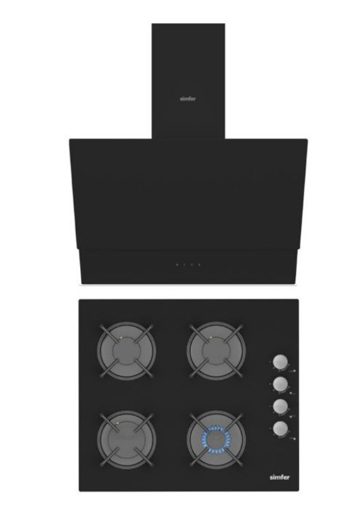 QS Siyah 2'li Cam Ankastre Set (3500 Ocak + 8703 Davlumbaz)