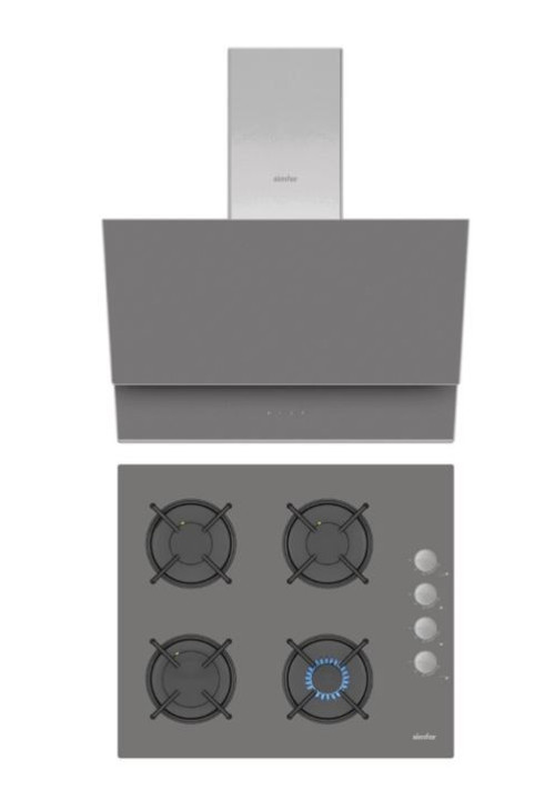 QS Gri 2'li Cam Ankastre Set (3538 Ocak + 8736 Davlumbaz)