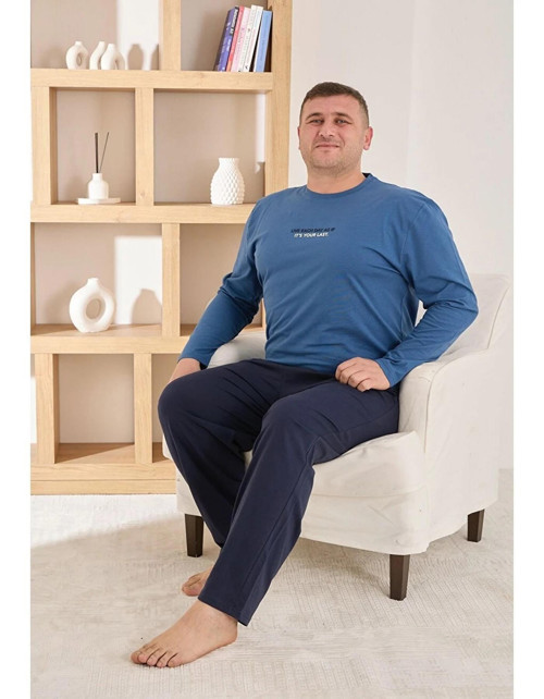 Erkek Battal Bisiklet Yaka Penye Uzun Kol Pijama Takımı 6700/7 - 1 Adet