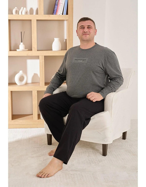 Erkek Battal Bisiklet Yaka Penye Uzun Kol Pijama Takımı 6700/3 - 1 Adet