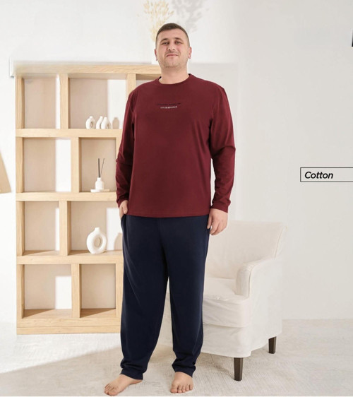 Erkek Battal Bisiklet Yaka Penye Uzun Kol Pijama Takımı 6700/8 - 1 Adet