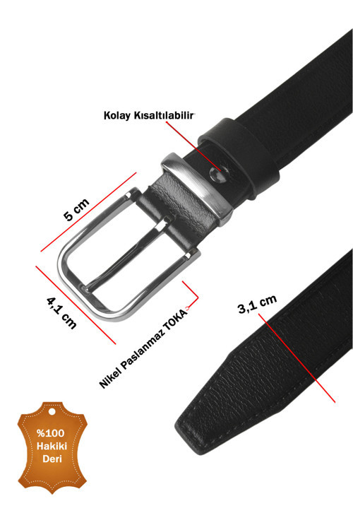Siyah %100 Hakiki Deri İnce Erkek Kemer Kolay Kısaltılabilir Spor & Klasik Kemer 2602677