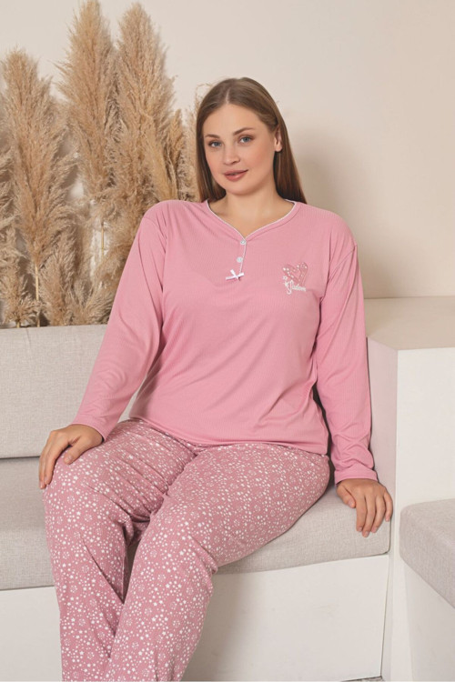 Büyük Beden Raporlu İnterlok Kumaş Pijama Takımı