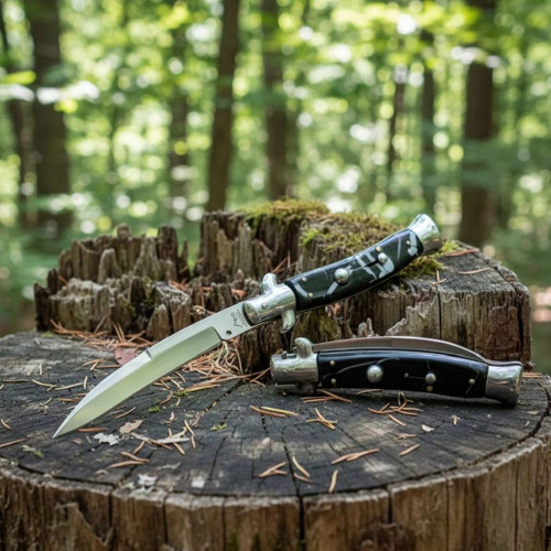 Knivox Akc İtalyan Black İtalyan Stiletto Curved Blade Pocket Knife