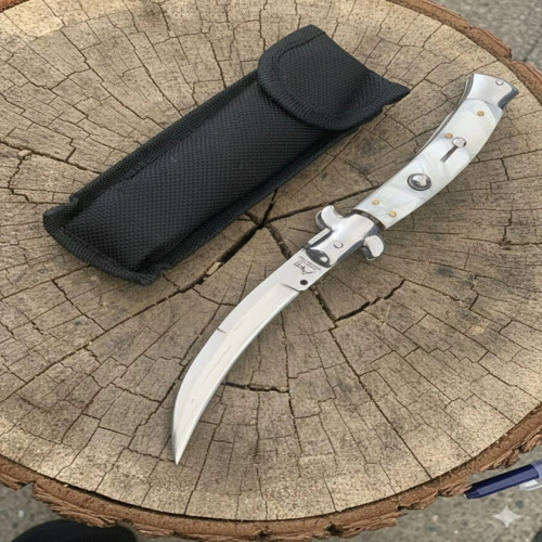Knivox Akc Sedef Kabze İtalyan Stiletto Curved Blade Pocket Knife