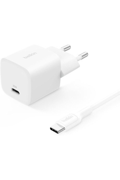 USB-C Fiş 25 W, USB-C Kablo ile (1 m) PD 3.0 PPS Hızlı Şarj Cihazı Seti, Beyaz