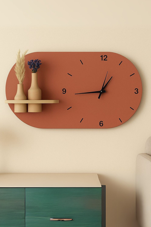 Modern Tasarım Raflı Nera Duvar Saati 60X35