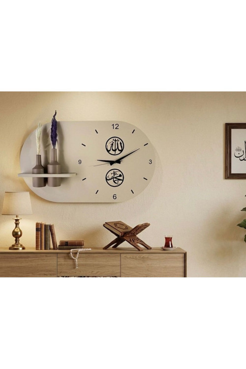 Kişiselleştirilebilir Özel Raflı Ahşap Duvar Saati 60X35 Cm
