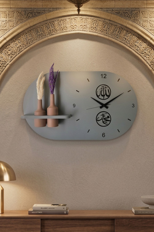 Kişiselleştirilebilir Özel Raflı Ahşap Duvar Saati 60X35 Cm