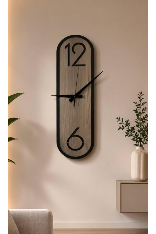 Dekoratif Ahşap Dikey Duvar Saati Modern Minimalist Sessiz Mekanizmalı Salon Ofis 18X50Cm