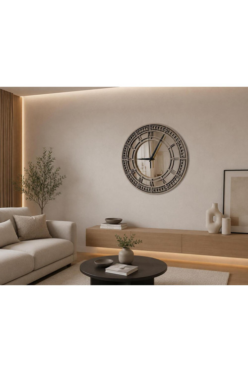 Dekoratif Aynalı Duvar Saati Ahşap Roma Rakamlı Modern Salon Mutfak Ofis Saati 30X30Cm