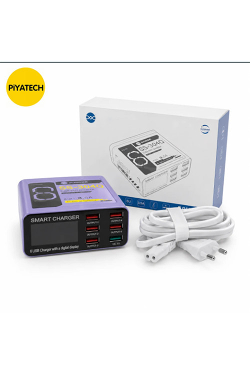 Hızlı Şarj Cihazı - Dijital Ekranlı SS-304Q 6 Port USB -