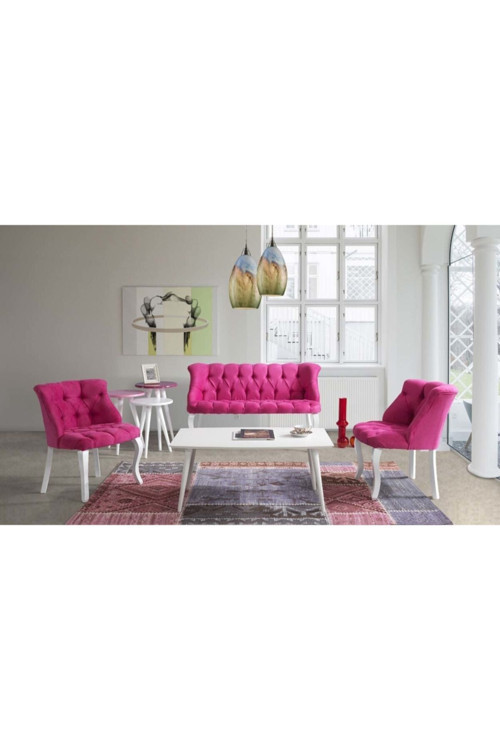 Vinda Çay Seti Koltuk Takımı, Salon Balkon Takımı - 2+1+1 Fuşya