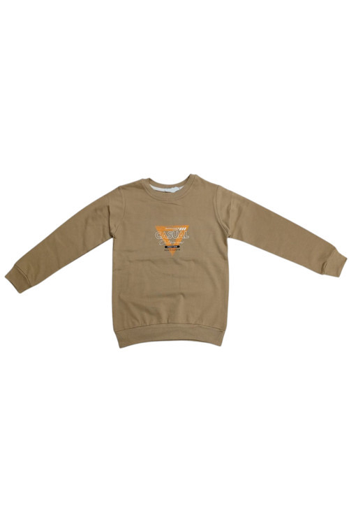 Erkek Çocuk Casual Yazılı Açık Kahverengi Sweatshirt