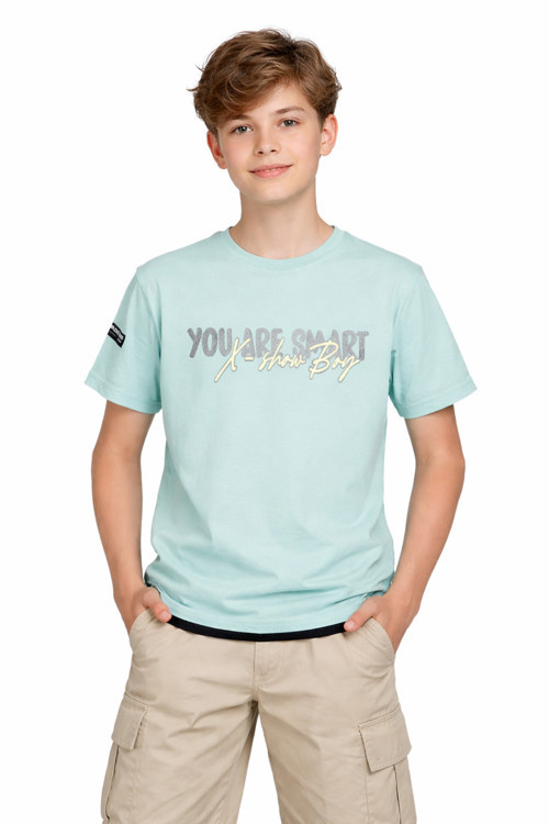 Erkek Çocuk You Are Smart Yazı Desenli Çift Taraf Yazı Resim Baskılı Su Yeşili Renk Tişört