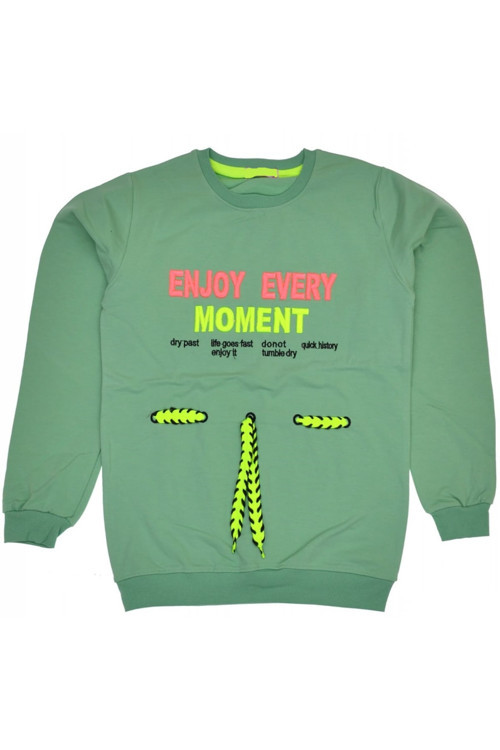 Kız Çocuk Enjoy Yazı Nakışlı Önü Ip Detaylı Sweatshirt