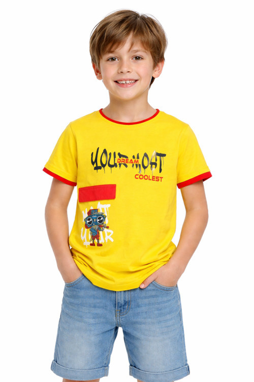 Erkek Çocuk Your Most Yazılı Önü Sırtı Resim Desenli Sarı Renk Kısa Kol Tişört