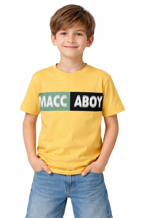 Erkek Çocuk Maccaboy Yazı Desenli Sarı Renk Kısa Kol Tişört