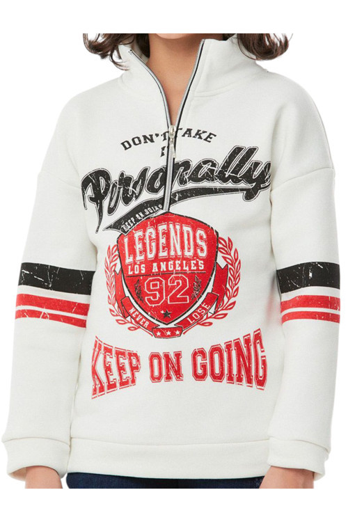 Erkek Çocuk /Kız Çocuk Legends Yazılı Fermuar Yaka Beyaz Renk Sweatshirt