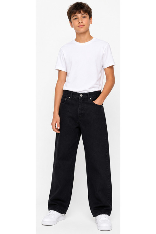 Erkek Çocuk Baggy Model Fermuar Kapamalı Bel Lastik Ayarlamalı Siyah Renk Kot Pantolon