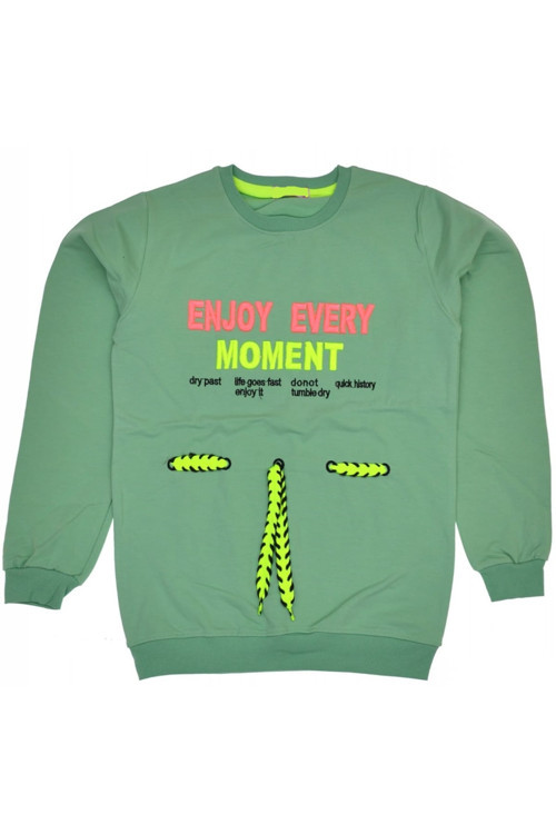 Kız Çocuk Enjoy Yazı Nakışlı Önü Ip Detaylı Sweatshirt