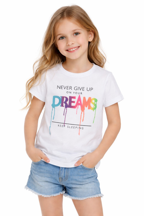 Kız Çocuk Dreams Yazı Desenli Beyaz Renk Kısa Kol Tişört