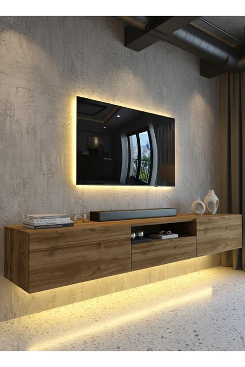 KARNAVAL LEDLİ DUVARA MONTE TV SEHPASI 180 CM - CEVİZ - DM1006-2