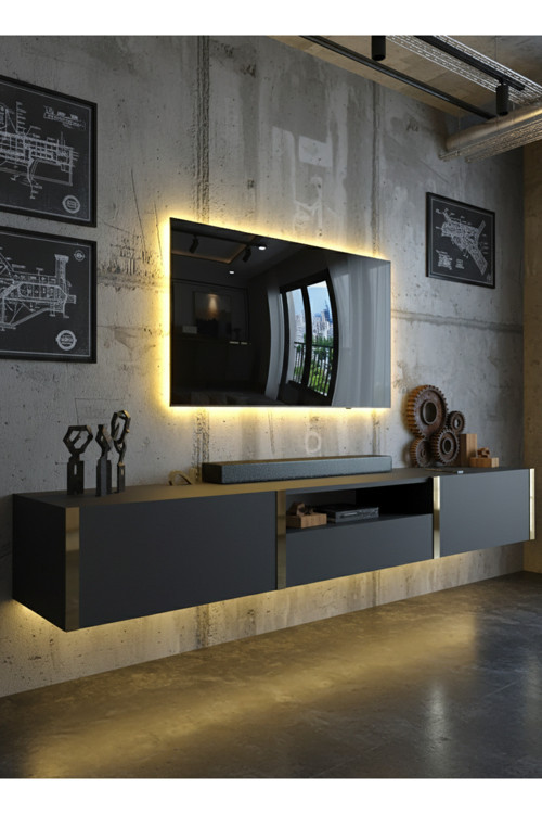 KARNAVAL LEDLİ DUVARA MONTE TV SEHPASI 180 CM - ANTRASİT - GDM-1006-4