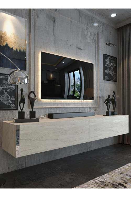 KARNAVAL DUVARA MONTE TV SEHPASI 180 CM SİLVER - TRAVERTEN - SDM-1003-8