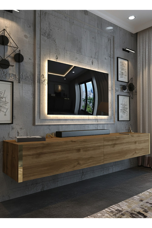 KARNAVAL DUVARA MONTE TV SEHPASI 180 CM GOLD - CEVİZ - GDM-1003-2