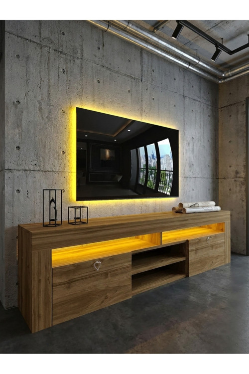 KARNAVAL LEDLİ TV ÜNİTESİ 180 cm Dolaplı Kapaklı Tv SehpasıCEVİZ L8201-2